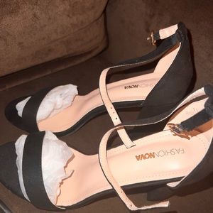 Black block heels with ankle straps